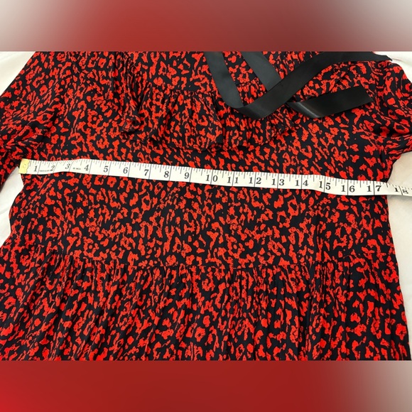 Zara dark Red‎ Animal Print Tiered Ruffle Babydoll dress XS coquette lolita - Picture 11 of 16